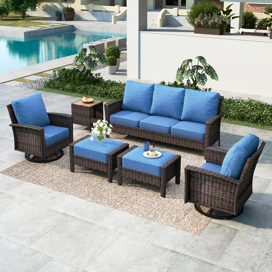 Summit-Living-7-Seat-Wicker-Patio-Furniture-Set-with-2-Swivel-Chairs-3-Seat-Sofa-with-2-Ottoman-1-Coffee-Table-Outdoor-Sectional-Conversation-Set-for-Garden-Navy-blue