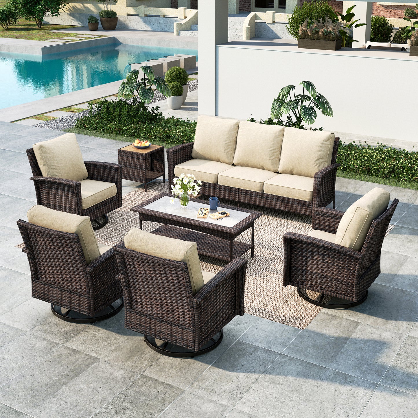 Summit-Living-7-Seat-Wicker-Patio-Furniture-Set-with-4-Swivel-Chairs-3-Seat-Sofa-with-2-Coffee-Table-Outdoor-Sectional-Conversation-Set-Beige
