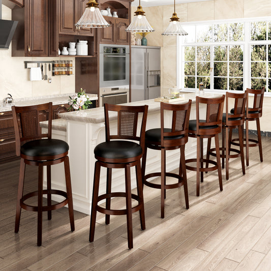 SUMMIT LIVING Wood Swivel Bar Stool Set of 6, Bar Height Kitchen Stool with Back, 30 inch Upholstered Pub Chair, Dark Brown
