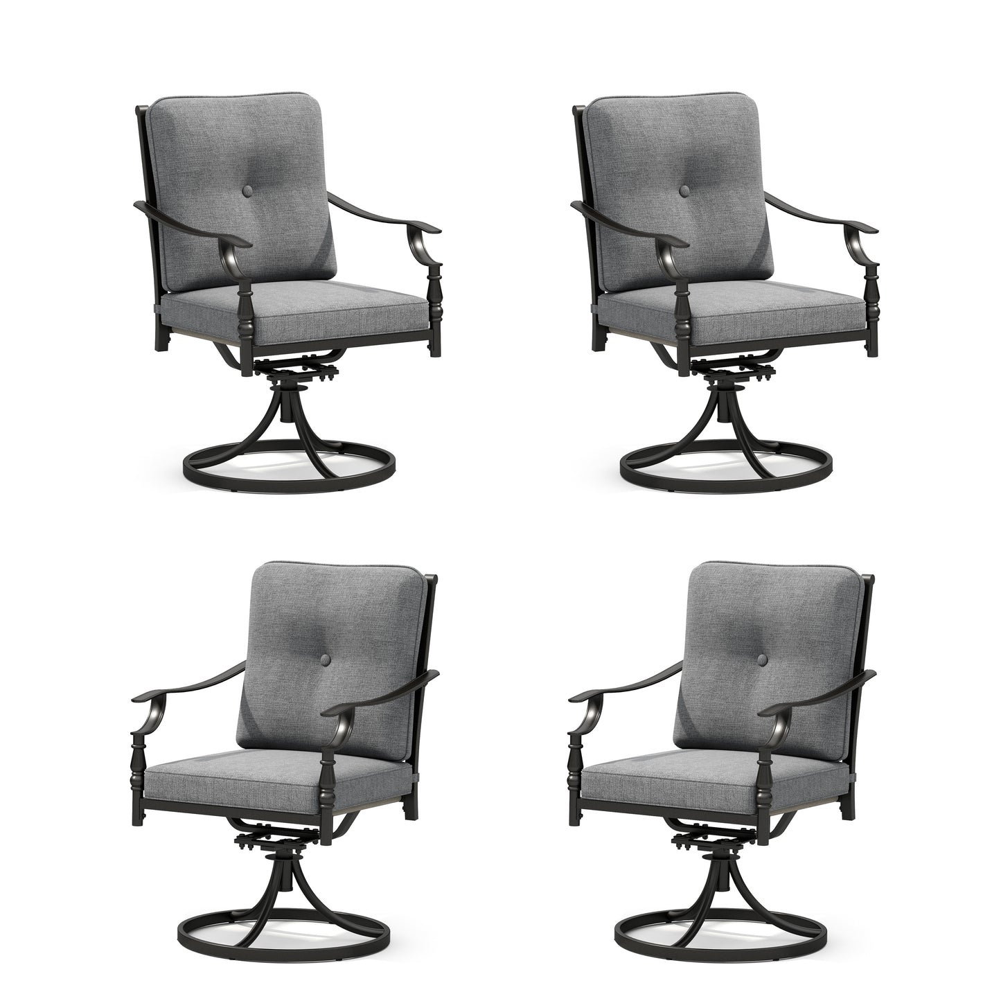 Summit Living Swivel Outdoor Patio Dining Chairs Set of 4, 4-Piece Metal Outdoor Patio Chairs with Cushion, Gray