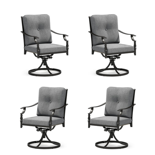 Summit Living Swivel Outdoor Patio Dining Chairs Set of 4, 4-Piece Metal Outdoor Patio Chairs with Cushion, Gray