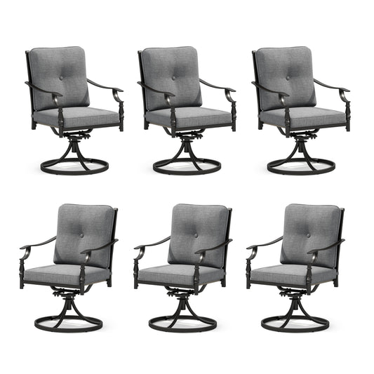 Summit Living Swivel Outdoor Patio Dining Chairs Set of 6, 6-Piece Metal Outdoor Patio Chairs with Cushion, Gray