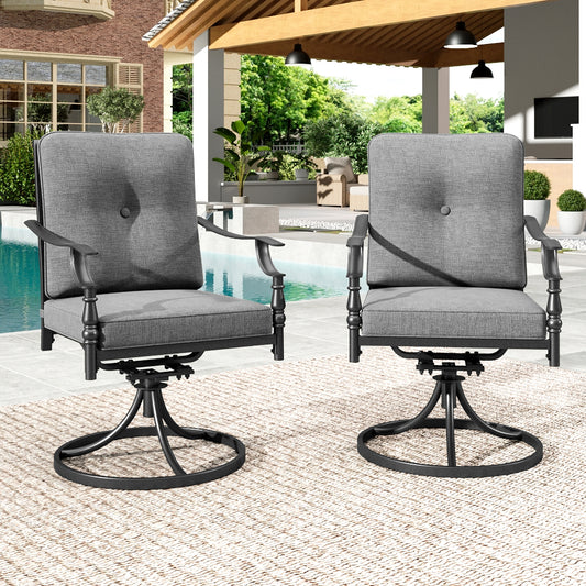 Summit Living Swivel Outdoor Patio Dining Chairs Set of 2, 2-Piece Metal Outdoor Patio Chairs with Cushion, Gray