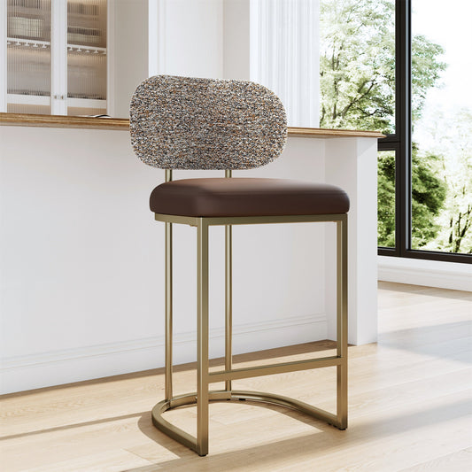 MF Studio Counter Height Bar Stool with Back, 24.8" Modern PU Upholstered Bar Chair with Large Chenille Back and Metal Frame, Taupe