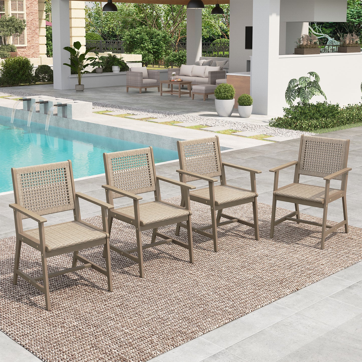 SUMMIT LIVING 4-Piece Acacia Wood Outdoor Patio Dining Chairs with Rattan Seat & Back