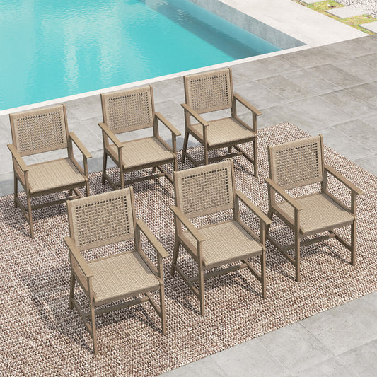 SUMMIT LIVING 6-Piece Acacia Wood Outdoor Patio Dining Chairs with Rattan Seat & Back