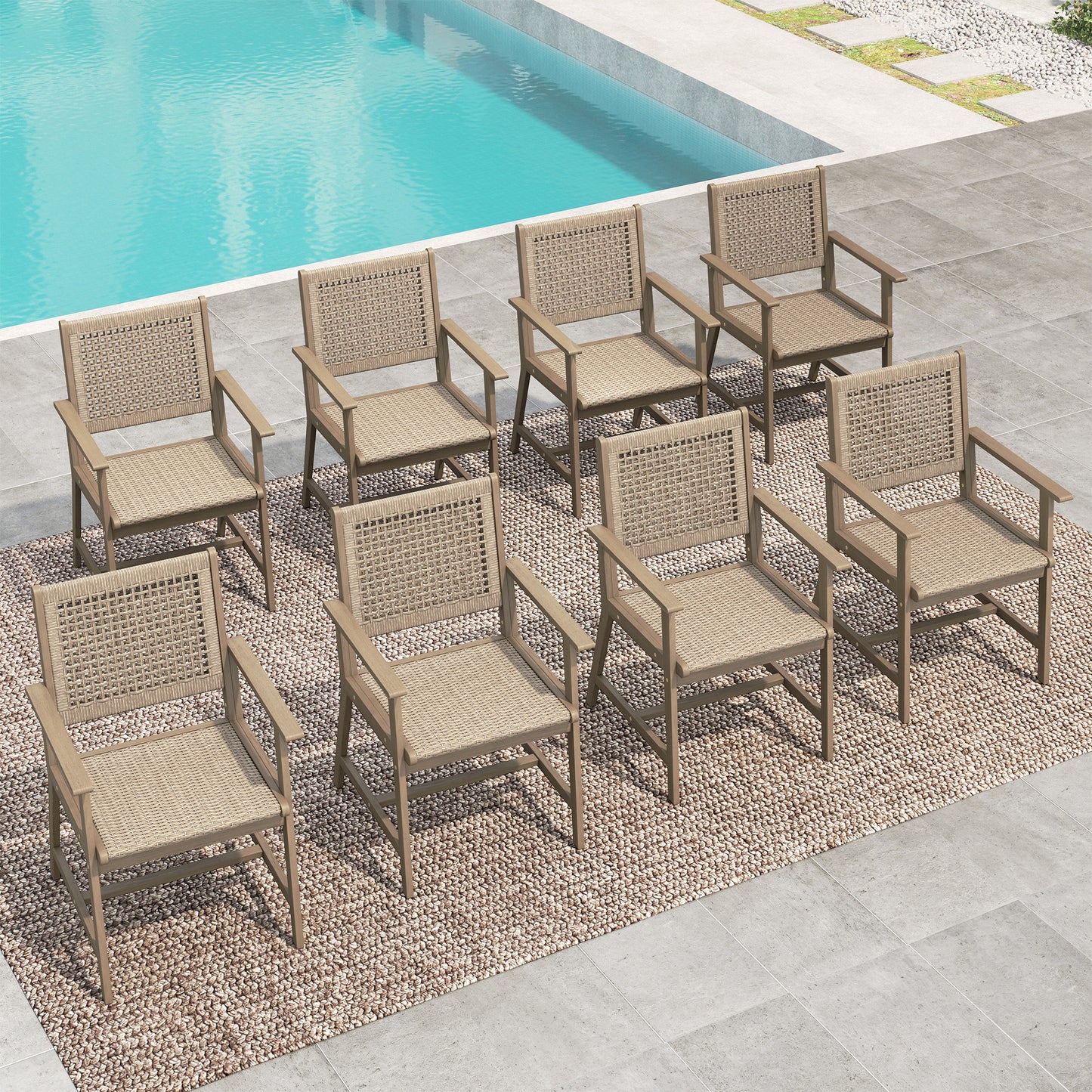 SUMMIT LIVING 8-Piece Acacia Wood Outdoor Patio Dining Chairs with Rattan Seat & Back
