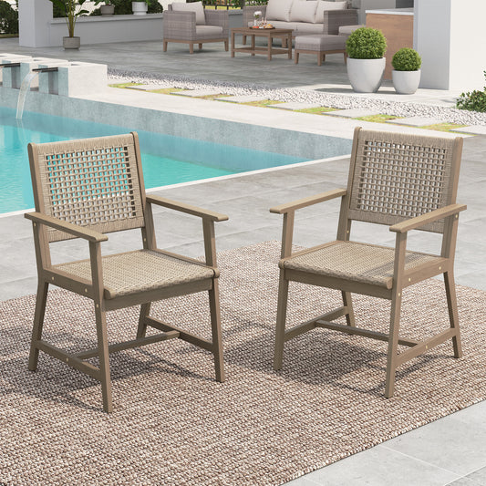 SUMMIT LIVING 2-Piece Acacia Wood Outdoor Patio Dining Chairs with Rattan Seat & Back