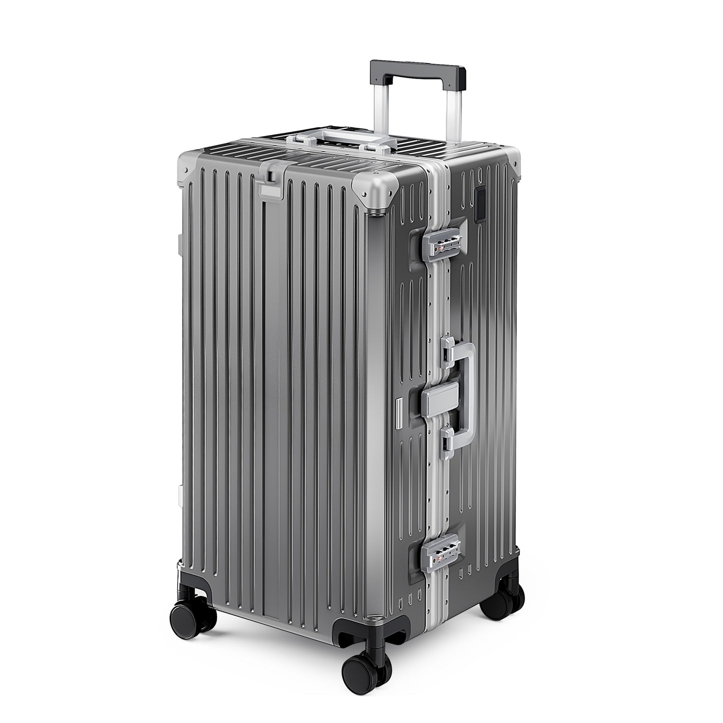 MF Studio 28 Inch Checked Trunk Luggage, Lightweight Zipperless PC Hardshell Suitcase with Aluminum Frame, TSA Locks, Spinner Wheels, USB Charging Port, Dark Gray