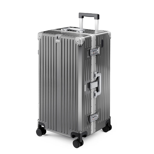 MF Studio 28 Inch Checked Trunk Luggage, Lightweight Zipperless PC Hardshell Suitcase with Aluminum Frame, TSA Locks, Spinner Wheels, USB Charging Port, Dark Gray