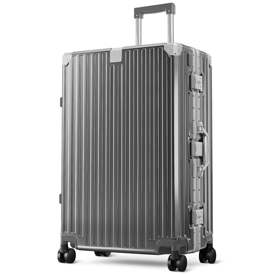 MF Studio 28 inch Checked Luggage, Lightweight PC Hardshell Zipperless Suitcase with Aluminum Frame, TSA locks, Spinner Wheels, USB Charging Port, Cup Holder, Dark Gray