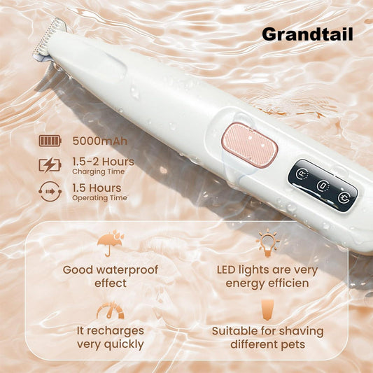 Grandtail Electric Dog Trimmer for Dogs Paw Hair Trimmer, Pet Paws Trimmer with Led Light, Rechargeable Low Noise Pet Trimmer Hair Clipper，Electric and battery-powered hair clippers