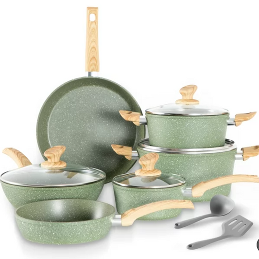 MF Studio 12-Piece Cookware Set Granite Nonstick Pots and Pans Dishwasher Safe, Green