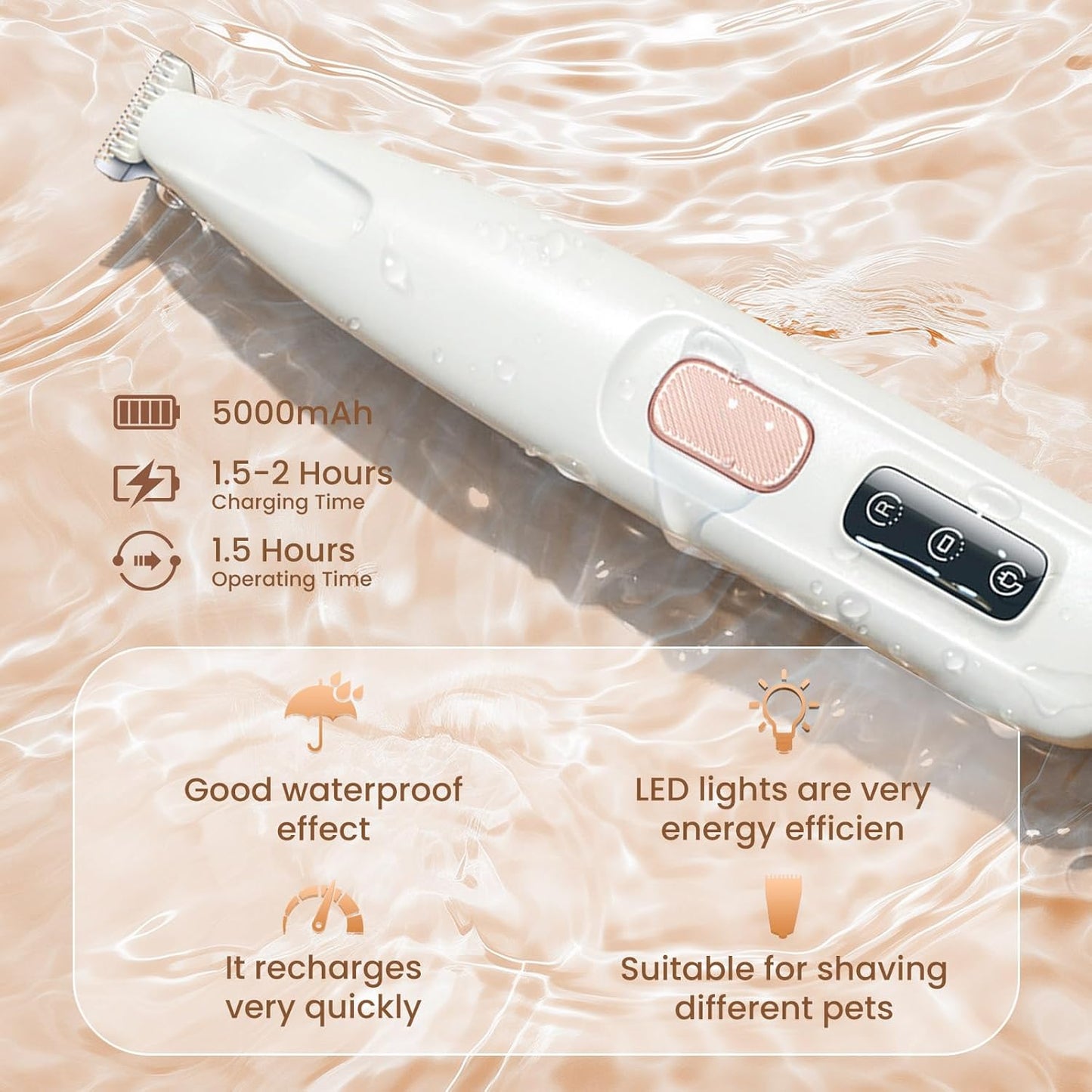 Grandtail Electric Dog Trimmer for Dogs Paw Hair Trimmer, Electric and battery-powered hair clippers,Pet Paws Trimmer with Led Light, Rechargeable Low Noise Pet Trimmer Hair Clipper