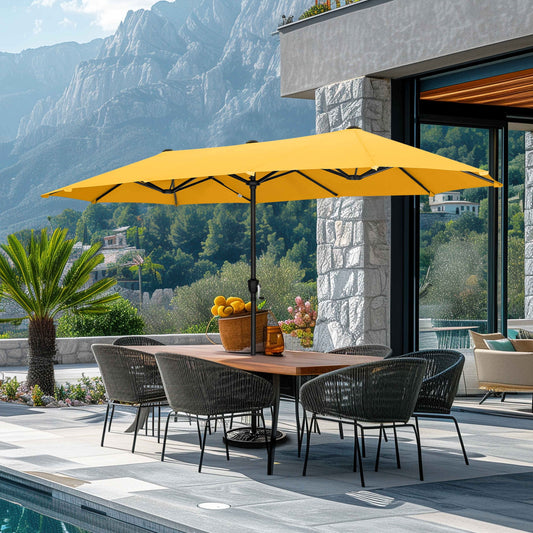 SUMMIT LIVING 13 ft Large Patio Umbrella Double-Sided Rectangular Outdoor Market Table Umbrella for Outside – Gold Yellow