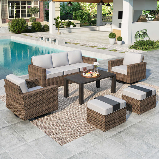 Summit Living 6 Pieces Patio Conversation Set Wicker Outdoor Furniture Sectional Sofa Set Beige