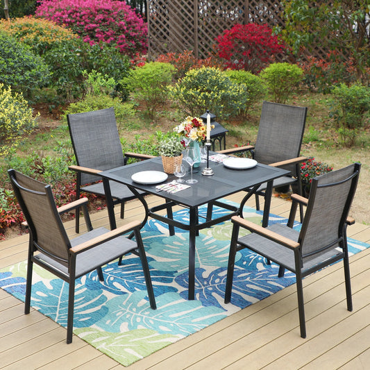 MF Studio 5 Piece Outdoor Patio Dining Set with 4 Pieces Aluminum Armchairs&1 Piece Metal Steel Square Dining Table,Black&Gray