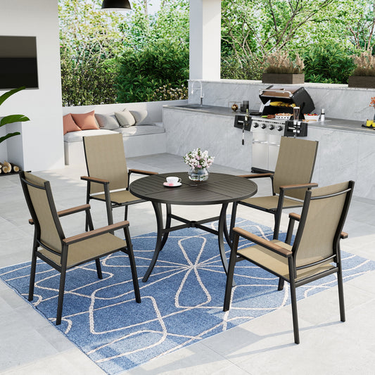Summit Living 5-person Outdoor Patio Dining Set with 4 Pieces Blue Aluminum Armchairs & 1 Piece Metal Steel Round Table, Black & Beige
