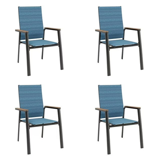 Summit Living Set of 4 Outdoor Patio Dining Stackable Chairs with Aluminum Frame & Textilene Seat, Black & Blue