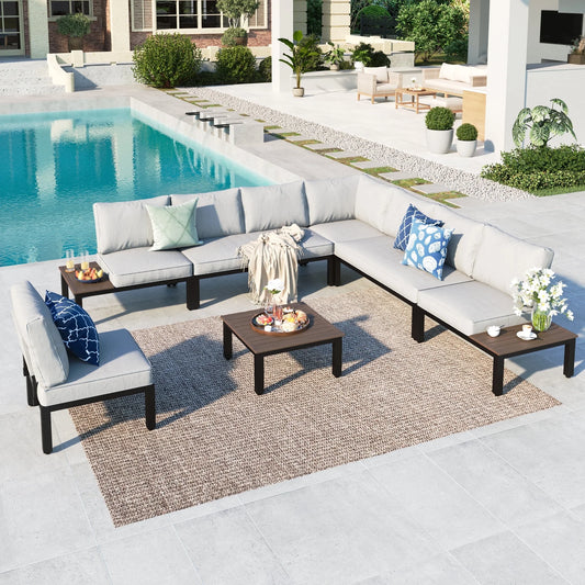 MF Studio 8 Steel Powder coated Outdoor Conversation Sets with Sofa and Coffee Table, Black/Gray