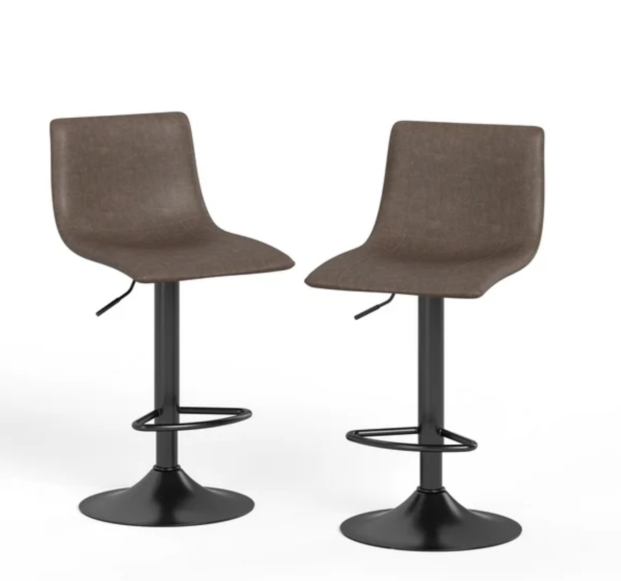 Summit Living Adjustable Swivel Bar Stools Faux Leather Count Stool with Backrest for Kitchen Counter Island, 2 Pieces, Brown