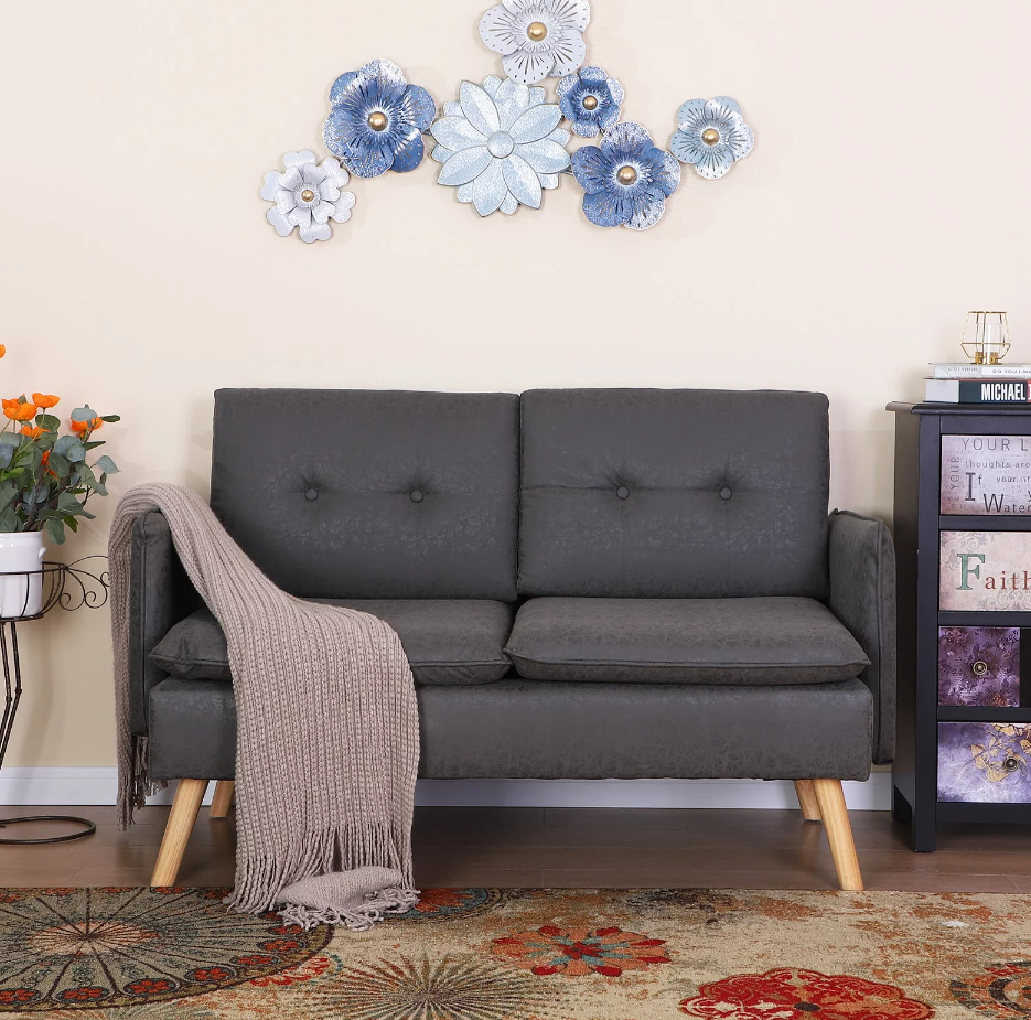 MF Studio 52" Square Arm Loveseat 2 Seat Sofa Couch for Living Room, Dark Gray