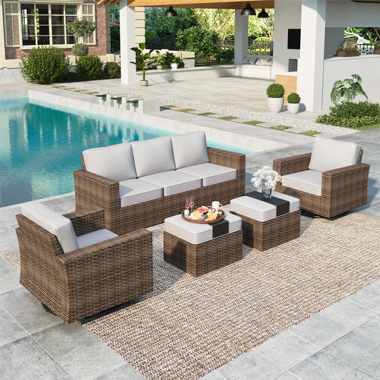 Summit Living 5  Pieces Patio Conversation Set Wicker Outdoor Furniture Sectional Sofa Set Beige
