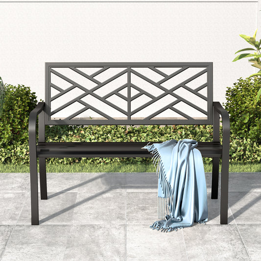 Summit-Living-Outdoor-Garden-Bench-Cast-Iron-Metal-Frame-Patio-Park-Bench-with-Armrests-for-Yard-Deck-Black