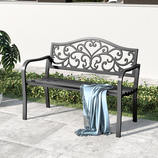 Summit-Living-Outdoor-Garden-Bench-Cast-Iron-Metal-Frame-Patio-Park-Bench-with-Armrests-Black