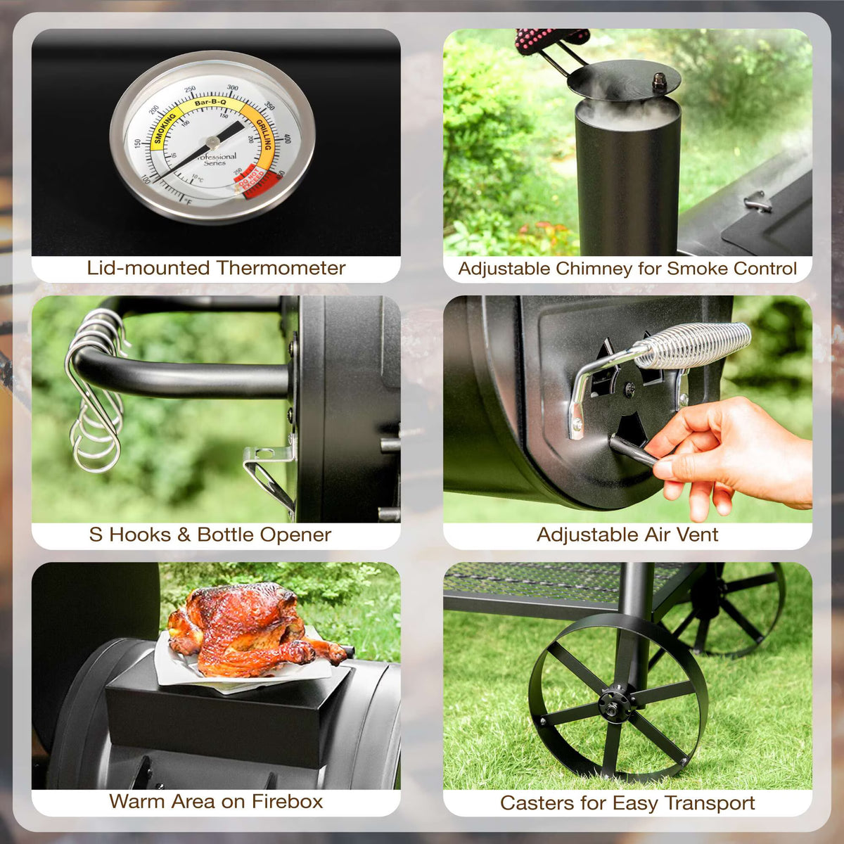 MF Studio Charcoal Grill with Offset Smoker 941 sq.in. Extra Large BBQ Grill Black