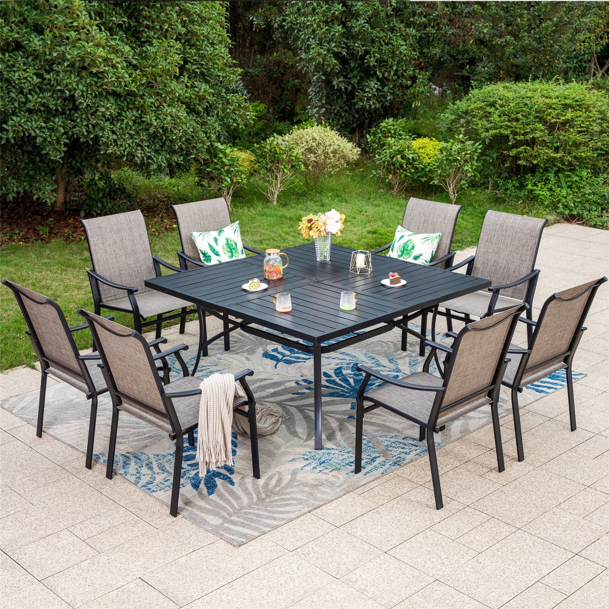 9 piece patio dining set with umbrella Summit Living 9-Piece Patio Outdoor Dining Set with Large Square Table – summitlivin