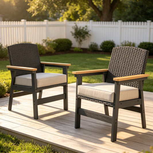 MF Studio Weather Resistant HDPE Wicker Patio Chair with 3.2" Thick Cushion, Outdoor Dining Arm Chair for Lawn Backyard