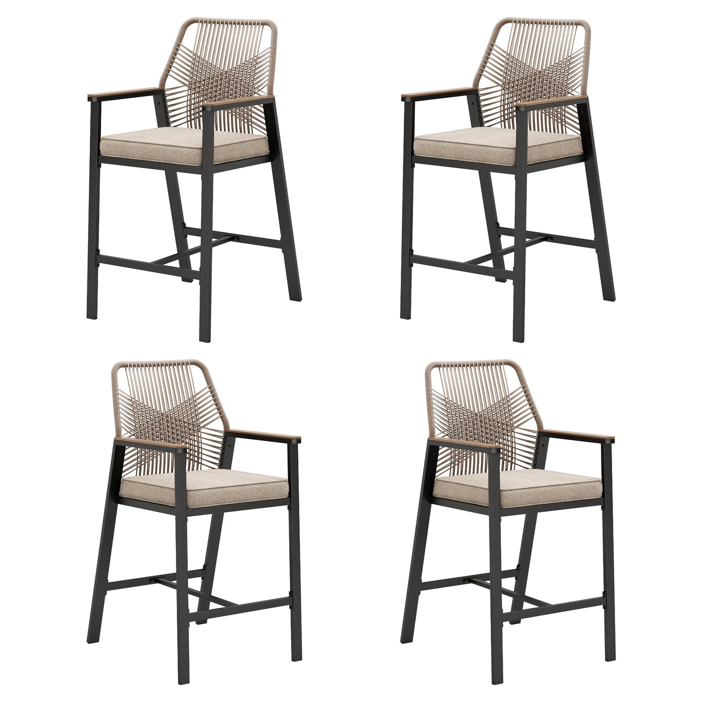 MF Studio Outdoor Bar Stool Set of 4, All-Weather Rattan Patio Counter Height Bar Chairs with Removable Cushion for Patio, Garden, Kitchen