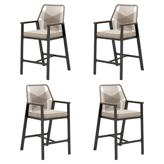 MF Studio Outdoor Bar Stool Set of 4, All-Weather Rattan Patio Counter Height Bar Chairs with Removable Cushion for Patio, Garden, Kitchen