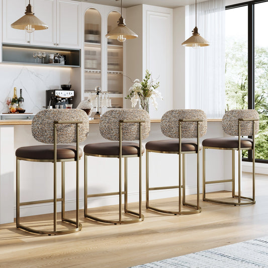 MF Studio Counter Height Bar Stool with Back Set of 4, 24.8" Modern PU Upholstered Bar Chair with Large Chenille Back and Metal Frame, Taupe