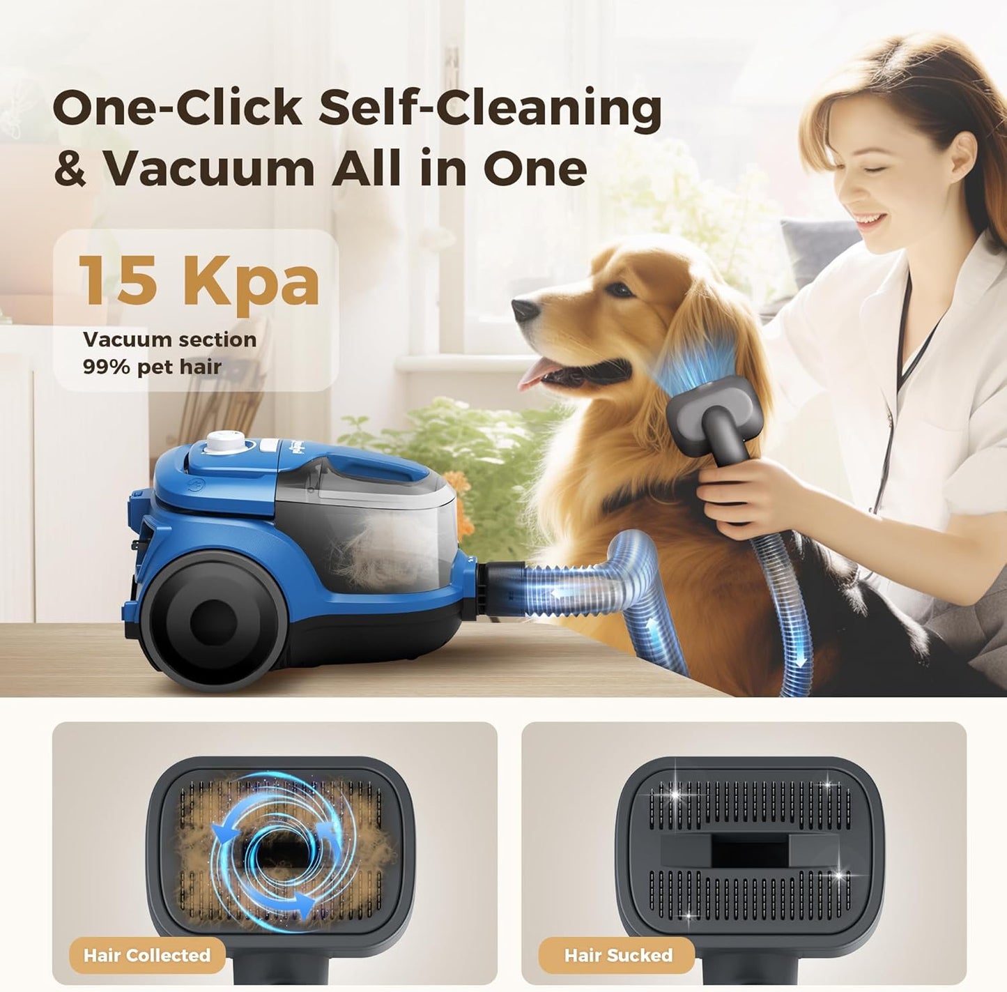 WATTSMART Pet Grooming Kit & Dog Hair Vacuum, 6-in-1 Dog Grooming Kit Suction 99% Pet Hair, 8 Pet Grooming Tools, Wheeled for Easy Pet Grooming