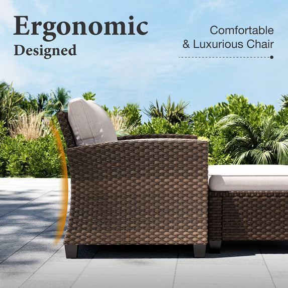 MF Studio 7-Seater Outdoor Patio Furniture Set with Swivel Chair Sofa and Fire Pit Table Wicker Patio Sectional Conversation Set Beige