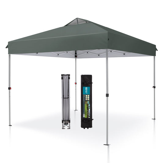Summit Living 10 x 10ft Pop up Canopy Tent Straight Legs Instant Canopy for Outside with Wheeled Bag - Gray