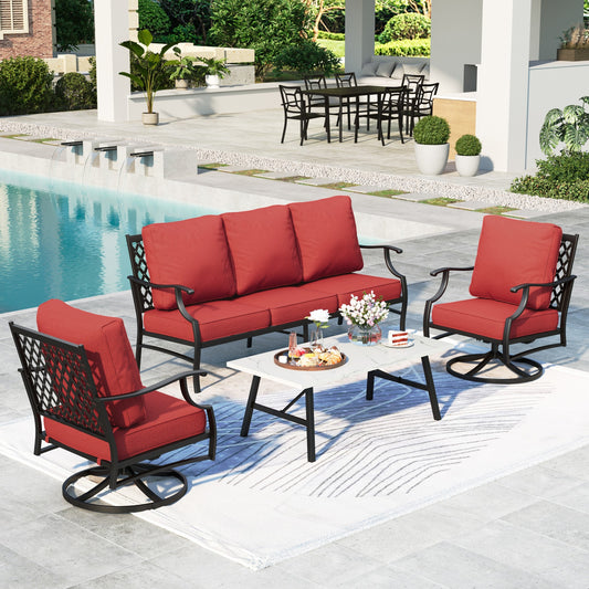 Summit Living 5-Seater Patio Conversation Set Metal Outdoor Furniture Set with Swivel Chairs and Table - Red