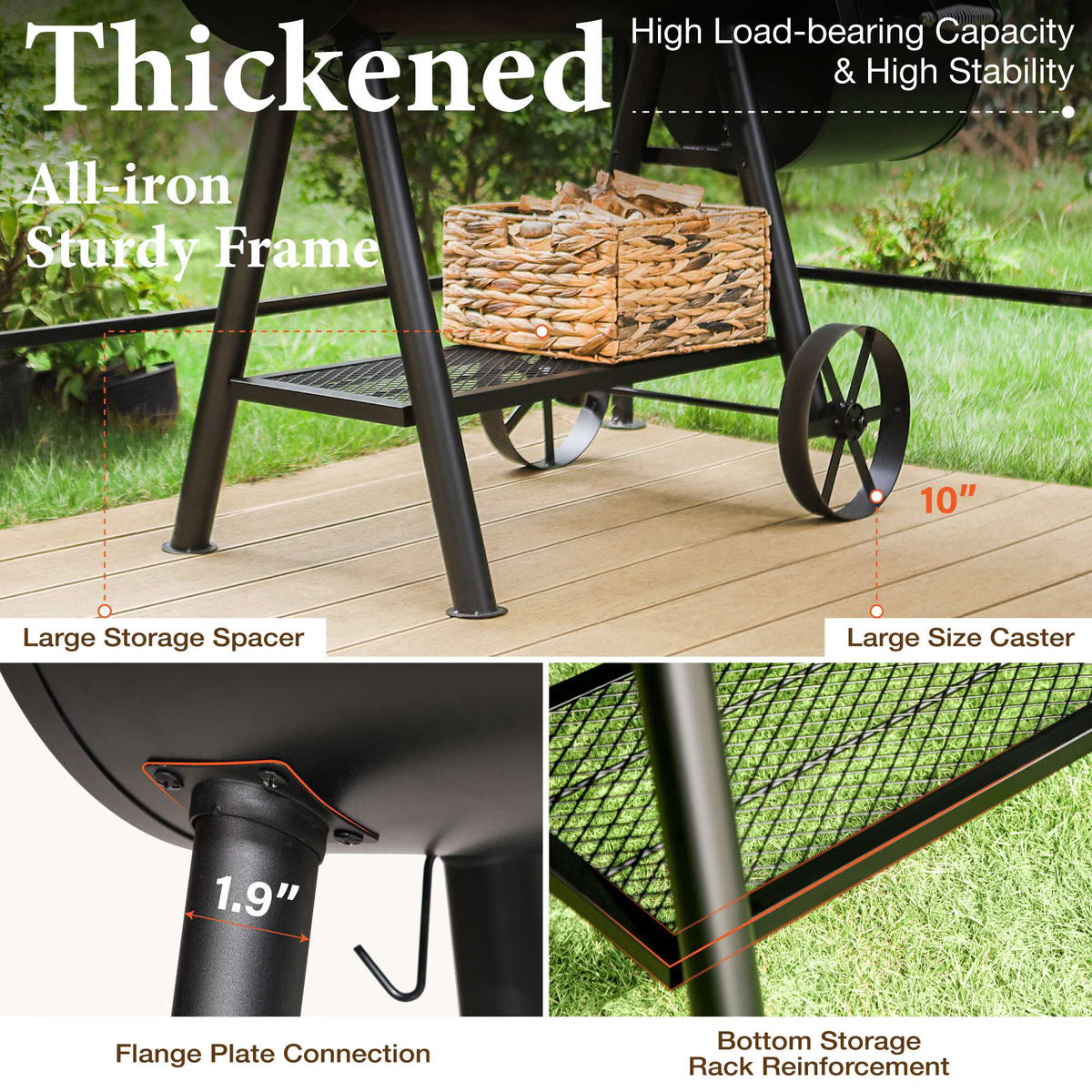 MF Studio Charcoal Grill with Offset Smoker 941 sq.in. Extra Large BBQ Grill Black