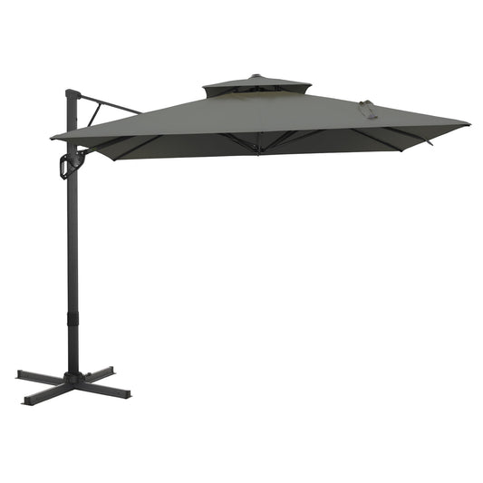 Summit Living 12¡¯ x 9 Offset Patio Umbrella Large Deck Cantilever Outdoor Umbrella Gray