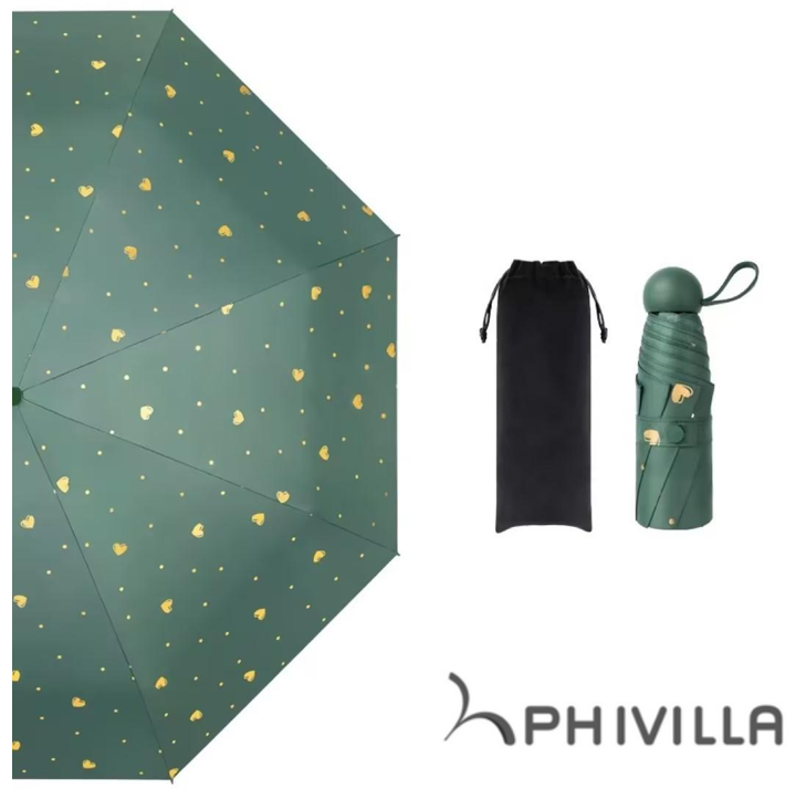 PHI VILLA Travel Umbrella Portable Compact Umbrella, Pocket Mini Umbrella for Purse UV Umbrella, Umbrellas for Rain Small Umbrella for Backpack, Sun Umbrella with Case Folding Umbrella for Kids Women