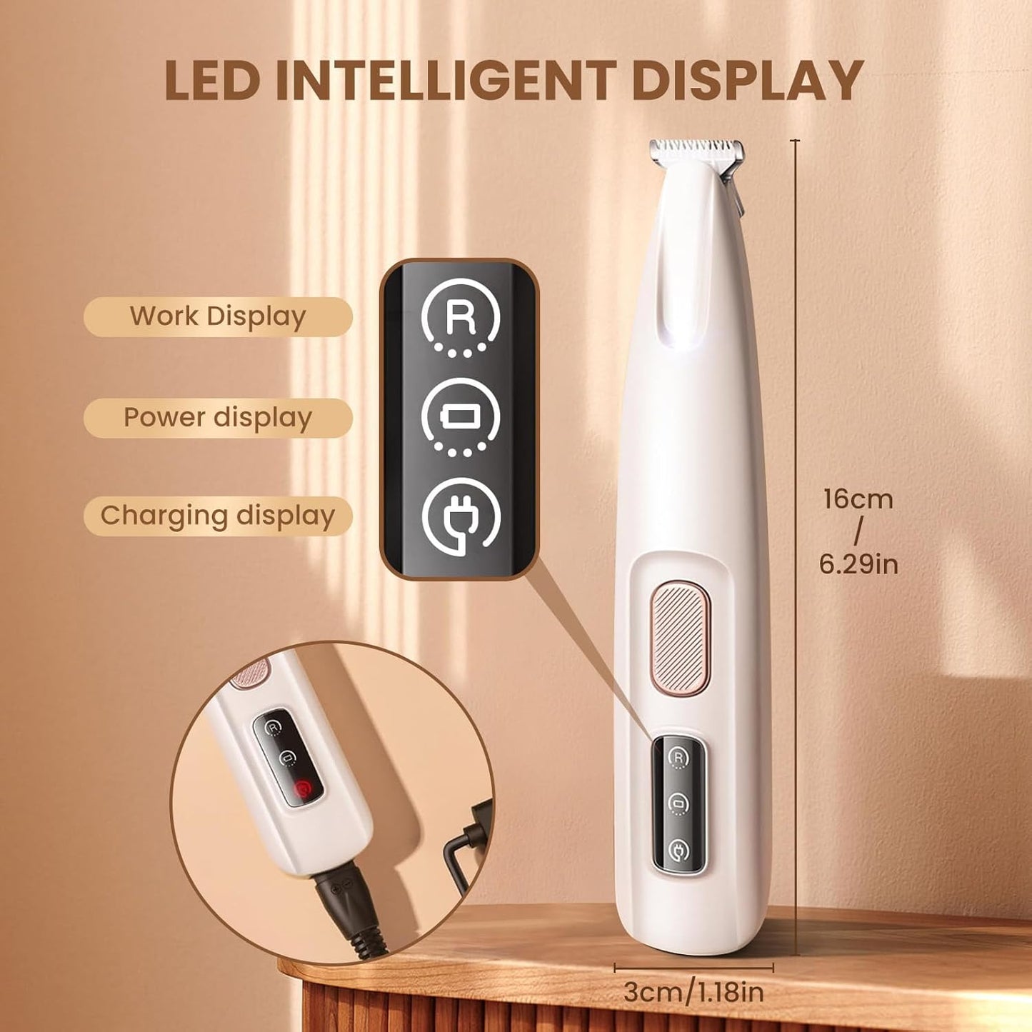Grandtail Electric Dog Trimmer for Dogs Paw Hair Trimmer, Electric and battery-powered hair clippers,Pet Paws Trimmer with Led Light, Rechargeable Low Noise Pet Trimmer Hair Clipper