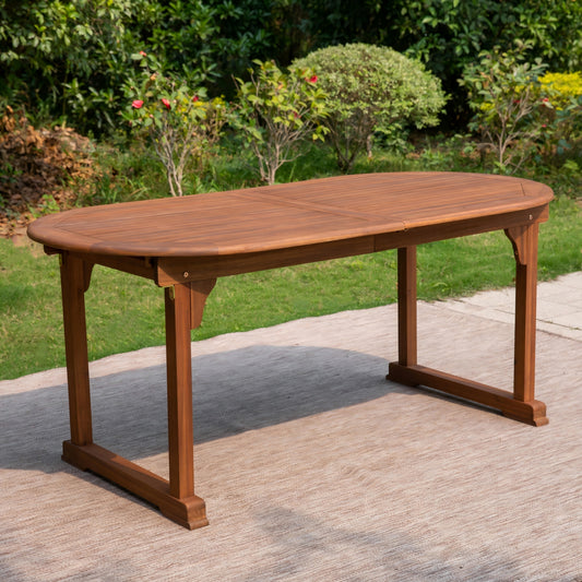 Summit Living Acacia Wood Extendable Outdoor Patio Dining Table for 8, 70.9”/94.5” Oval Outdoor Table with Butterfly Leaf, Dark-Brown