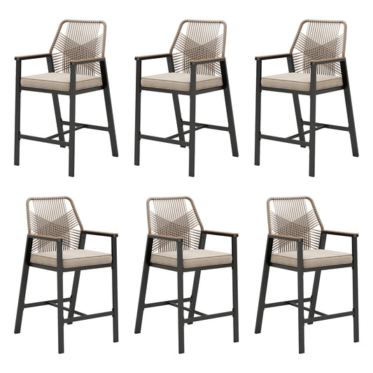 MF Studio Outdoor Bar Stool Set of 6, All-Weather Rattan Patio Counter Height Bar Chairs with Removable Cushion for Patio, Garden, Kitchen