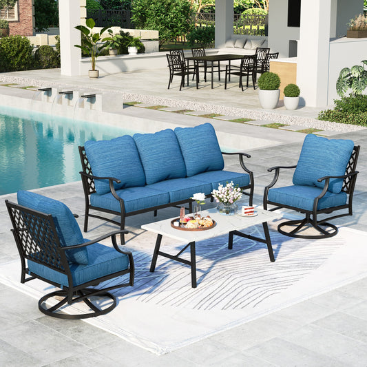 Summit Living 5-Seater Patio Conversation Set Metal Outdoor Furniture Set with Swivel Chairs and Table - Peacock Blue