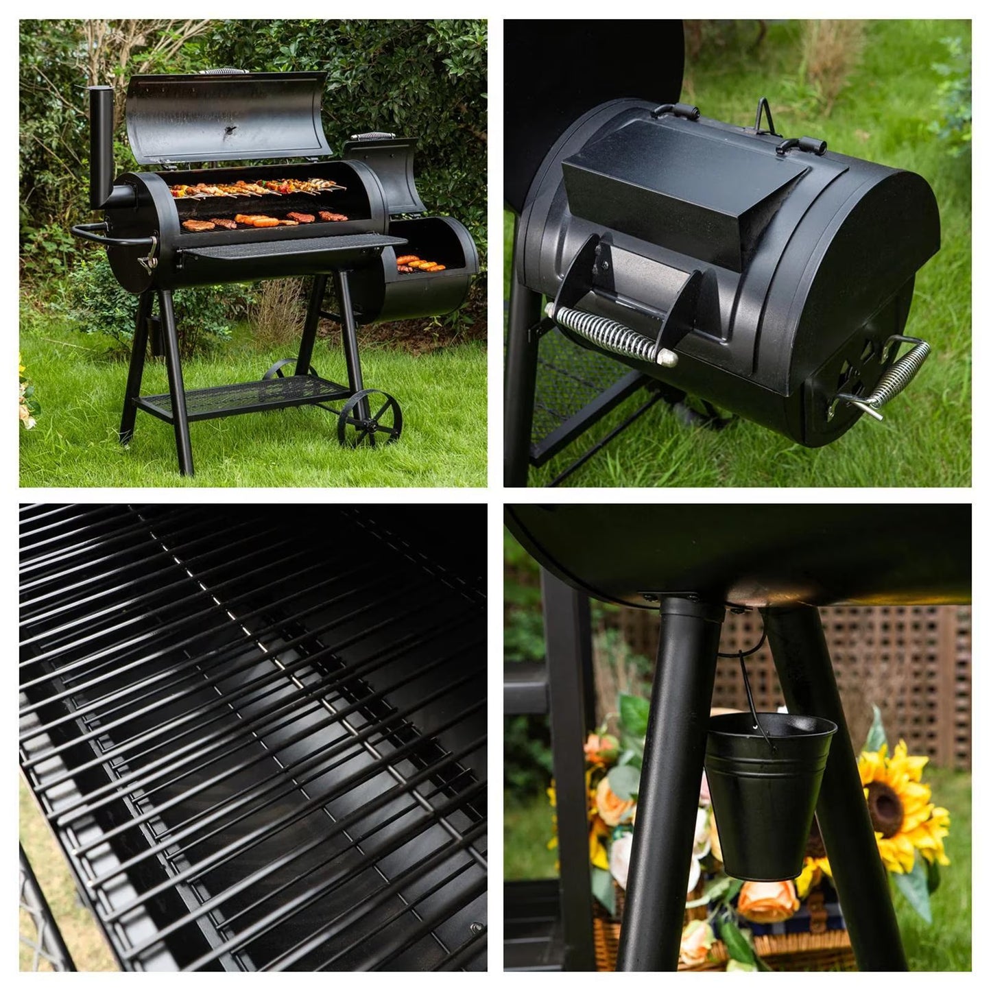 MF Studio Charcoal Grill with Offset Smoker 941 sq.in. Extra Large BBQ Grill Black