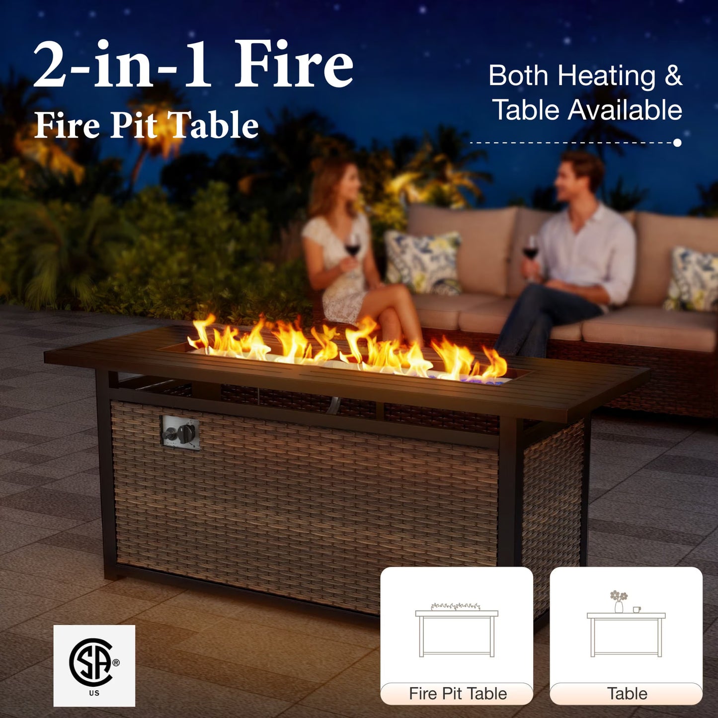 MF Studio 7-Seater Outdoor Patio Furniture Set with Swivel Chair Sofa and Fire Pit Table Wicker Patio Sectional Conversation Set Beige