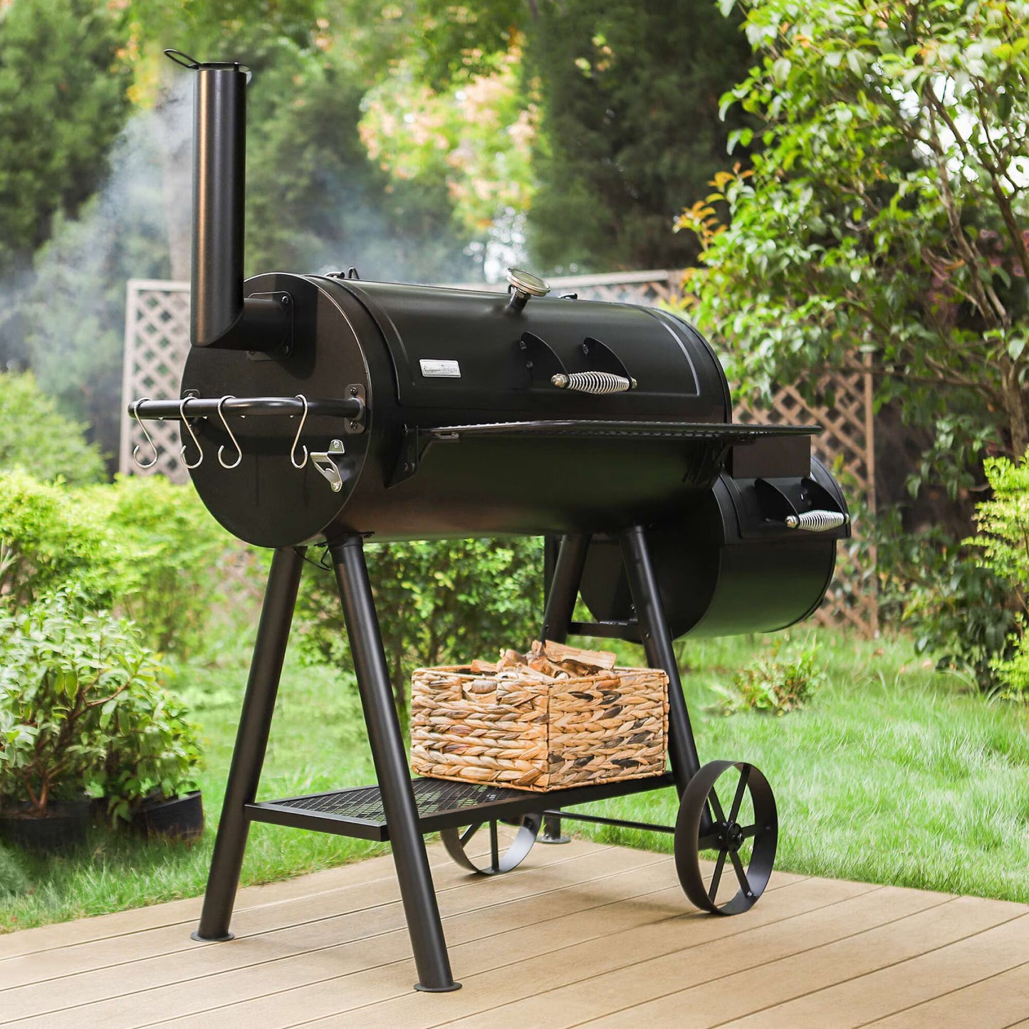 MF Studio Charcoal Grill with Offset Smoker 941 sq.in. Extra Large BBQ Grill Black