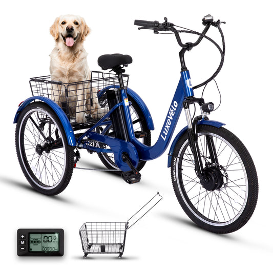 Summit Living 24” Electric Tricycle with Removable Basket, 7 Speed 3 Wheels Electric Bike with 48V 13Ah Battery & 48V 350W(Peak 500W) Motor